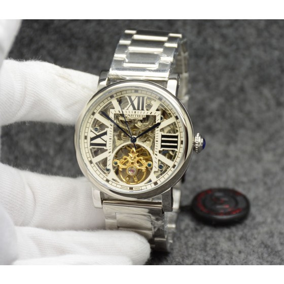 卡地亚  Cartier最新款男士机械腕表[悠闲] [鼓掌]精钢表壳，抛光打磨！表盘采用飞轮镂空设计