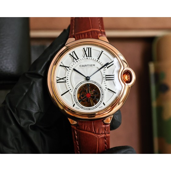 500-520卡地亚 Cartier全自动机械头层小牛皮拱形蓝光玻璃43*14mm岁月与商场的历练雕