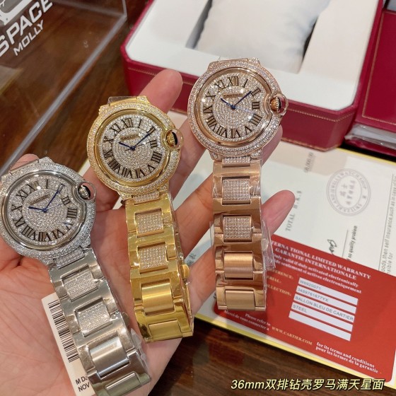 白钻600.玫620实拍卡地亚蓝气球满天星罗马面到货！经典出品 奢华版间钻钢带 专柜同步双排钻四角小