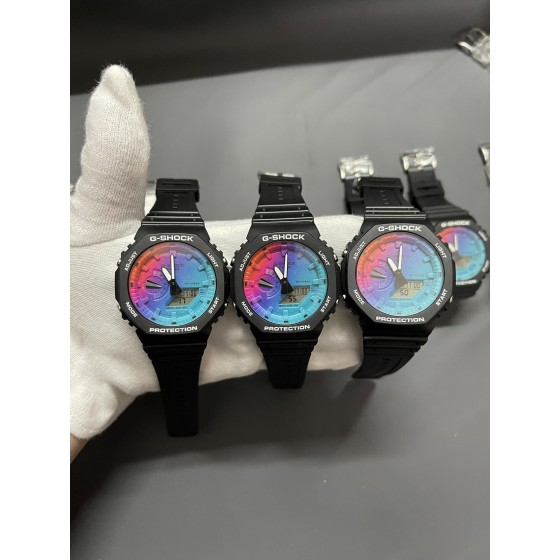 冰川炫彩镭射系列限量款
型号：GA~2100
功能：太阳能、秒表（精确到1/1000秒）世界时间