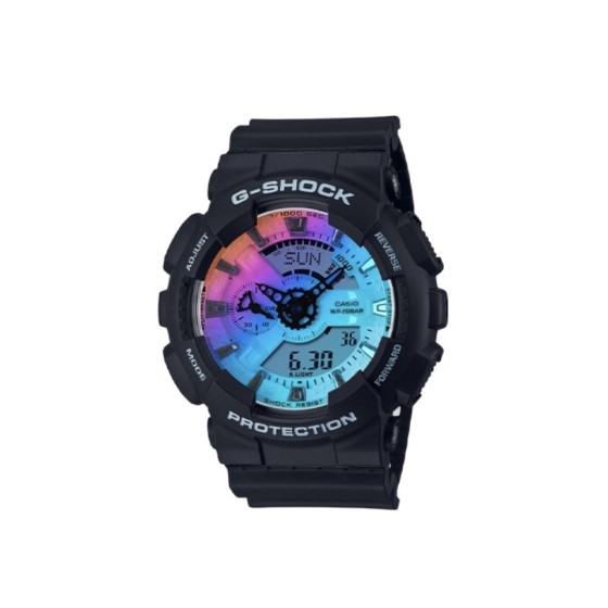 冰川炫彩镭射系列限量款
型号：GA~110
功能：秒表（精确到1/1000秒）世界时间，倒计时，