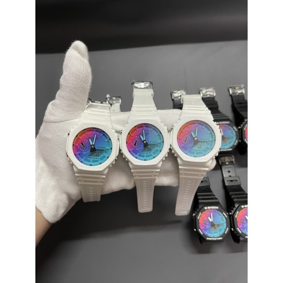 冰川炫彩镭射系列限量款
型号：GA~2100
功能：太阳能、秒表（精确到1/1000秒）世界时间