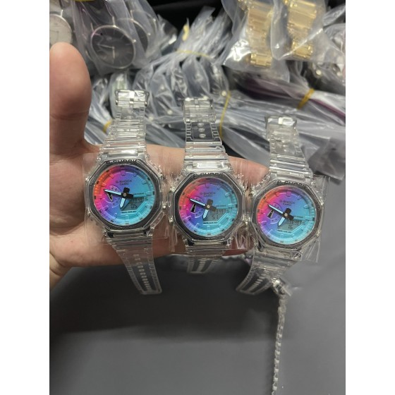 新款冰川炫彩镭射系列限量款
型号：GA~2100
功能：太阳能、秒表（精确到1/1000秒）世界