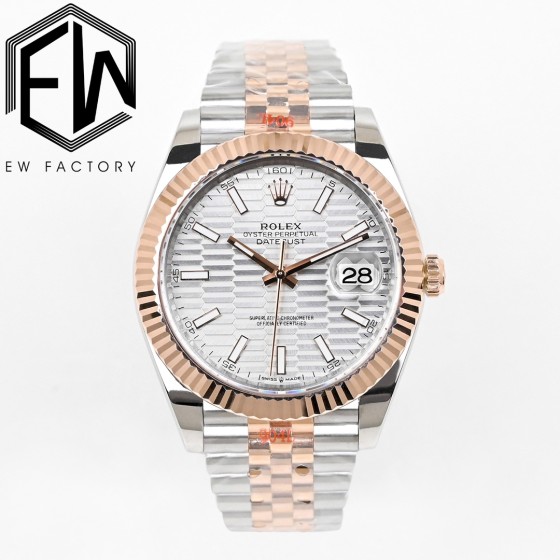 EW劳力士18K包金日志型41系列
①上海3235一体机芯，真空包18K黄金牙圈、把头等，永不褪色