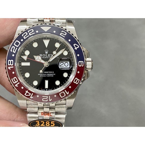 QF 劳力士格林尼治3285机芯
最新研发GMT 真双色陶瓷clean V3圈口，
采用高精度的